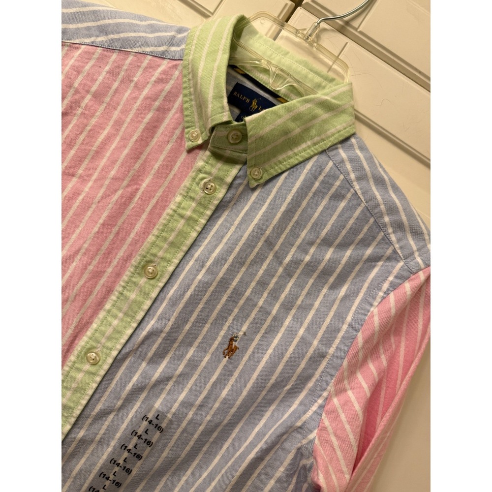 Ralph Lauren Kids L 14-16 Multi Color Striped Oxford Fun Shirt Button Down NEW